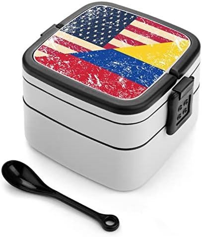 Američka i Columbia Retro Flag Bento Box dvostruki sloj kontejnera za ručak za ručak sa žlicom za rad na pikniku
