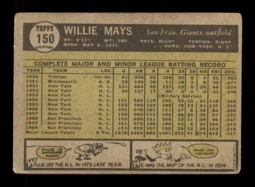 150 Willie Mays - 1961. Topps bejzbol kartice Ocjenjivanje G/VG - bejzbol ploča s autogramiranim vintage karticama