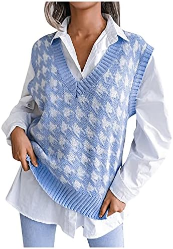 Nokmopo dukserica za ženske fakultetske stil casual labave pleteni prsluk modni v-izrezni džemper grafički dukseric