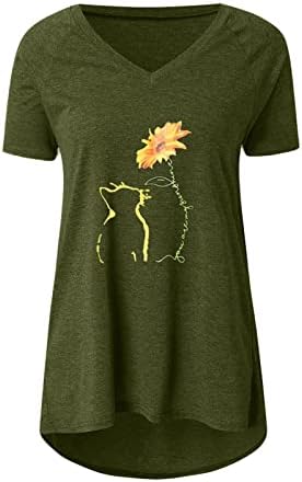 Ženski ljetni ležerni tunični vrhovi Slatki mačji print v vrat majice cvjetne kratke rukave duge majice trendi labava fit