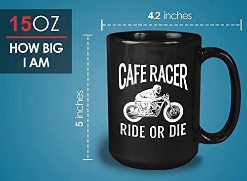 Bubble Hugs Motociklista šalica kave 15oz Black - Cafe Racer Ride ili Die - smiješni biciklistički tata djed motociklističke