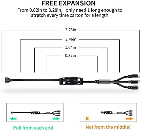 SDBAUX MULTI USB kabel za punjenje, uvlačivi 3 u 1 višestruko punjač kabela 3A Adapter za brzi naboj s iOS/Type C/Micro Port