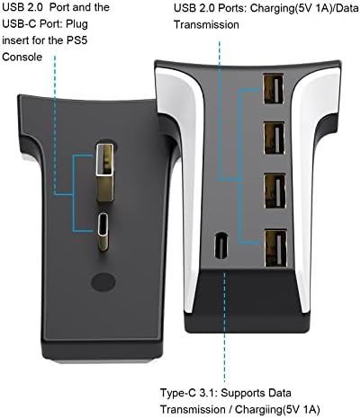 5-portni USB hub za PS5 - Hub USB 2.0 high speed USB produžni-razdjelnik punjač sa 4 USB porta + 1 USB port C je kompatibilan