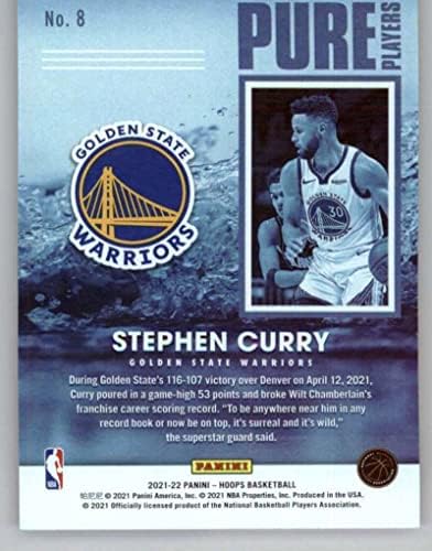 2021-22 Panini obruči čisti igrači 8 Stephen Curry Golden State Warriors NBA košarkaška karta