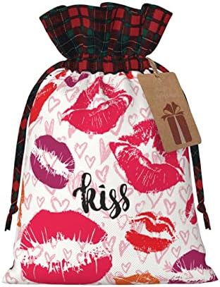 Božićne poklon vrećice za vezanje Poljupci-usne-poljubac-ružičasta-usta Buffalo Karirana torba za vezanje torbe za zabave