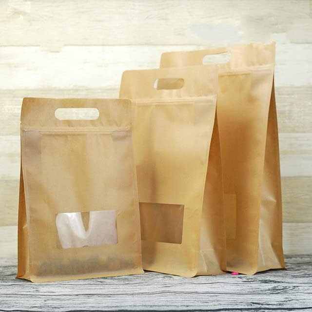 10pcs Osmerostruka brtva samonosiva vrećica s patentnim zatvaračem prozorski kraft papir prijenosne vrećice za orgulje hrana
