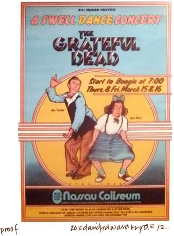 Grateful Dead Poster + Koncept skice Nassau Coliseum 1973 Umjetnički dokaz Potpisao ilustrator David Byrd Coa