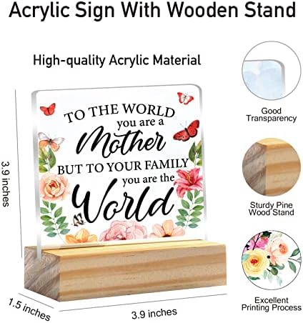 Majčin poklon svijetu s citatima ti si majka prozirna stolna ukrasna ploča uspomena cvjetna Akrilna plaketa za mamu s drvenim