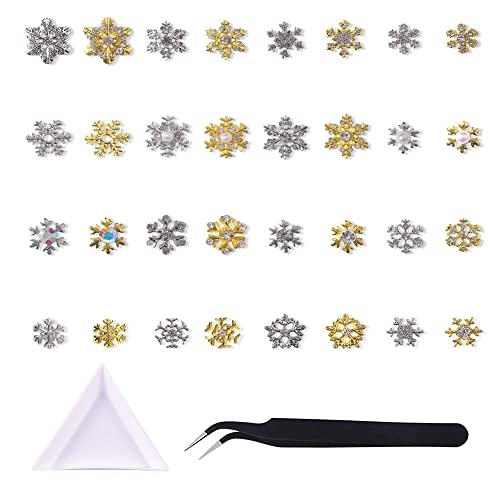 32 kom Božićni privjesci za snježne pahulje 5. dijamant 3. sjajni kristalni dijamanti metal zlato srebro pahuljice dizajn
