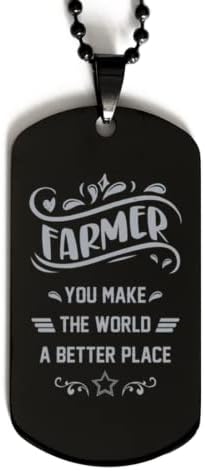 Ogrlica s oznakama farmera, vi svijet učinite boljim mjestom, crni nehrđajući čelik, inspirativno
