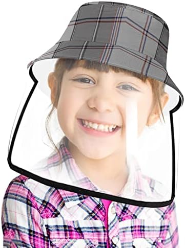 Zaštitni šešir za odrasle sa štitom za lice, ribarska šešir protiv sunca, sivo plavo crvena vintage karira