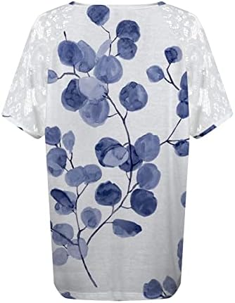 Plus veličine vrhovi za žene vide kroz čipkasti rukavi ljetni vrhovi v vrata predimenzionirana majica na plaži Boem cvjetni