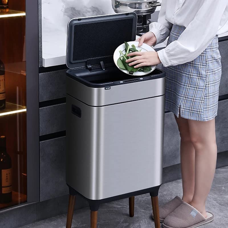 Zhuhw Smart Sensor smeće limenka od nehrđajućeg čelika pravokutni kanta za smeće visoke smeće za smeće smeće za smeće automatsko