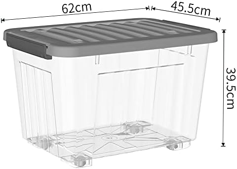 Cetomo 80L*3 Plastična kutija za odlaganje, prozirna, kutija za tote, organiziranje kontejnera s izdržljivim sivim poklopcem