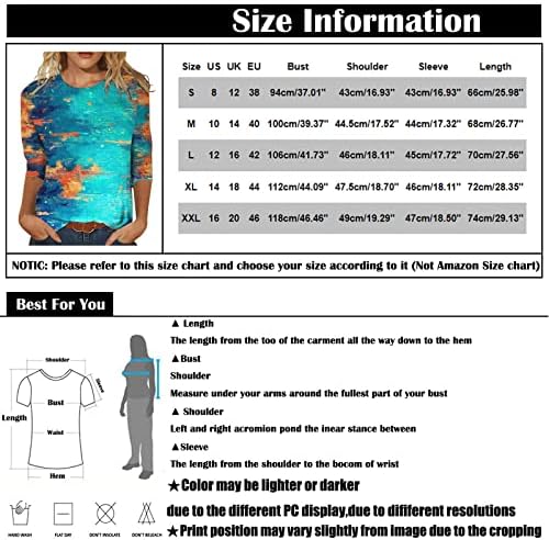 Ljetni vrhovi za žene, majice s uzorkom pejzažne slike, tanki pulover s okruglim vratom, bluze s rukavima 3/4, široke majice