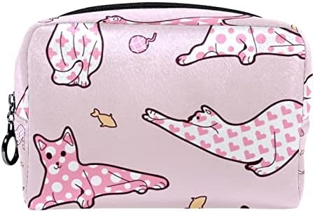 Tbouobt kozmetička torba za žene, torbe za šminku Prostrana toaletna torbica za putovanje, crtani životinjski ružičaste mačke