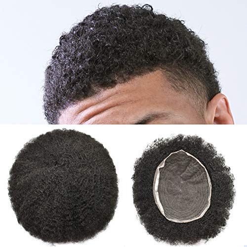 Afro perika za crne muškarce s punom švicarskom čipkom, kovrčavi Afro valovi, muški sustavi za zamjenu ljudske kose, Prirodna