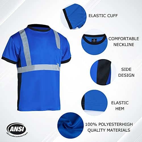 Blknights Visoka vidljivost Reflektivna sigurnosna košulja za muškarce ANSI Klasa 2 Konstrukcija Radovi plavi kratki rukavi