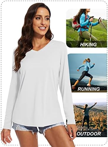 Magcomsen žene UPF 50+ košulje dugih rukava s V-izrezom za zaštitu od sunca, planinarenje na otvorenom na performanse majice
