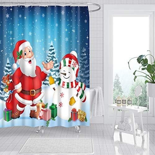 Božićna zavjesa za tuširanje iz crtanog filma, dječja Božićna zabava u stilu Djeda Mraza sa snjegovićem, dekor kupaonice