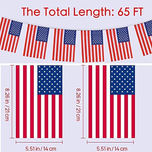 65ft američka zastava, Dan neovisnosti, zastave SAD -a, 60pcs American Small String Mini zastave za izvana, domoljubni događaji,