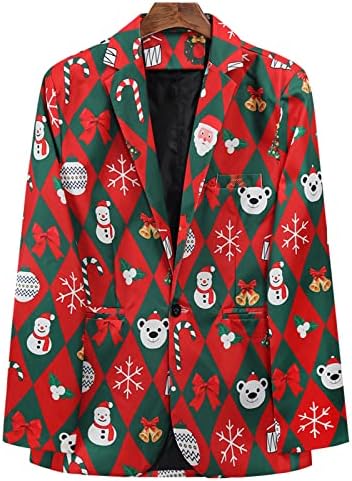 Lolmot muški božićni blejzer ružni xmas Djed Mraz Claus snježna pahuljica print tuxedo odijelo jakne jedan gumb vitki fit