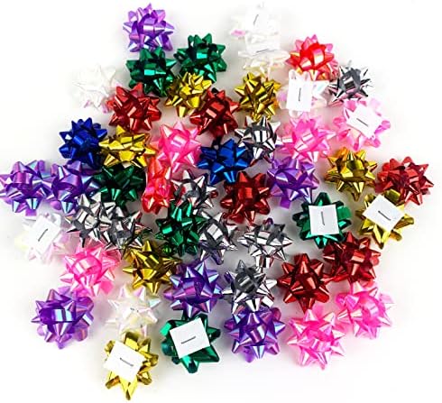Svjetovi 50pcs Mini Božićni konfeti star lukovi 1 Inch samoljepljivi poklon omotani lukovi
