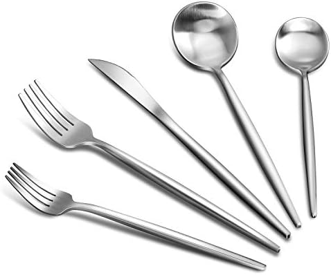 Set srebrnog posuđa s mat završnom obradom, set pribora za jelo od nehrđajućeg čelika za 20 komada, set kuhinjskog posuđa