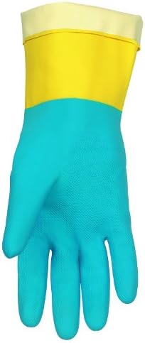 5409 9-1/2-inčne bešavne rukavice od nitrilne gume s ravnom manžetnom i flocked podstavom, plave / žute, Velike, 1 par