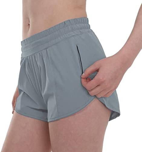 Aurefin trčanje kratkih hlača za žene ， lagane atletske kratke hlače s mrežnim oblogom i patentnim džepom brzim suhim treninzima