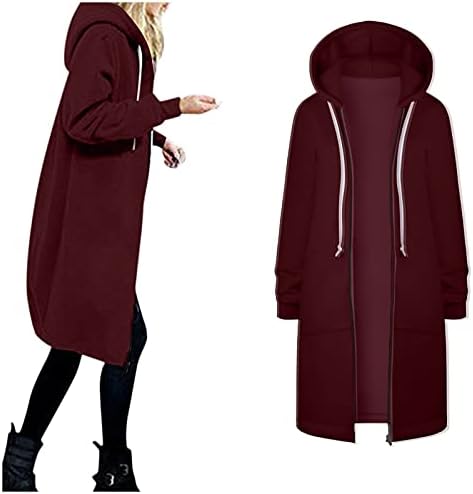 Modne jakne plus Veličina džepa dugih rukava dugačak kaput nadmašuje dame ležerne pune patentne kapuljače s vanjskom jaknom