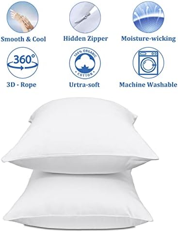 Precoco bijeli jastuci Slučajevi Standardni set od 4 | pamučne jastuke sa zatvaračem skrivenim | Premium hlađenje ukrasni