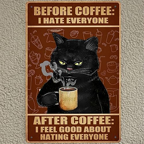 Smiješni limeni natpisi u kafiću Vintage mačji zidni umjetnički dekor Retro metalni natpisi za kavu plakat za crnu mačku