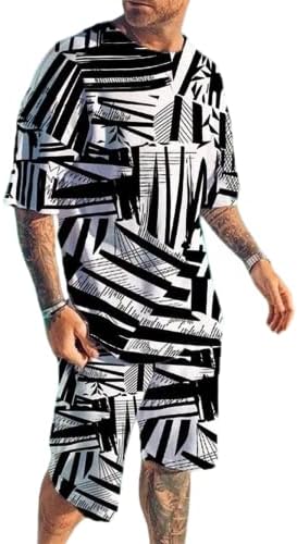 Gaeiowss Novi muški kratki setovi odjeća 2 komada košulja s kratkim rukavima i kratke hlače Set Casual Sport Suit