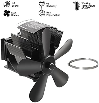 O. crni kamin s 5 lopatica toplinski ventilator za peć plamenik na drva ekološki tihi kućni ventilator za kamin učinkovita