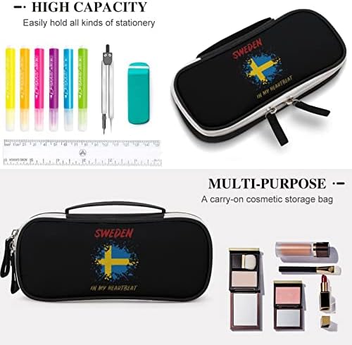 Švedska u mom otkucaju srca olovke za olovku s velikim kapacitetom prijenosna torbica za skladištenje olovke za šminku s