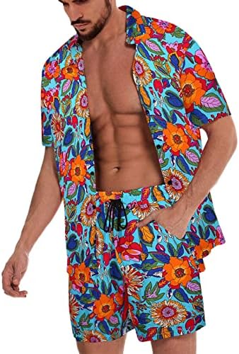 XZHDD MUŠKARCI HAWAIIAN KOČNI KRATKI KRATKI, Ljetna tropska cvjetna košulja s kratkim rukavima odjeće za plažu casual aloha