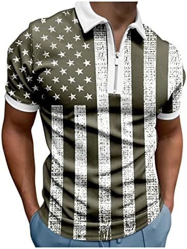 XXBR MENS Patriotske polo majice, 4. srpnja Retro američka zastava 1/4 Zip ovratnici vrhovi ljetni kratki rukav golf košulja