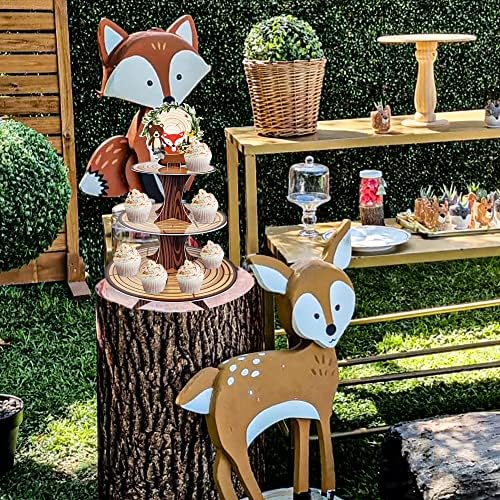 3 nivo šuma Cupcake postolje, ukrasi za tuširanje za bebe iz džungle toranj za kolače za životinje za divlje dječake djevojčice