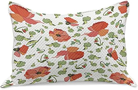 Ambasonne Poppy cvjetni pleteni jastuk od prekrivača, stabljike pupoljaka i glave raspršene ručno crtane ruralne cvasti,
