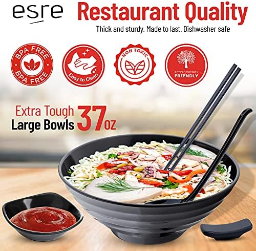 ESRE 2 postavlja 37 oz japanske ramenske zdjele s štapićima i žlicama | Azijska kineska velika zdjela s rezancima | Set za