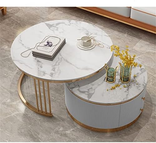 Bijeli okrugli stolić za kavu Set stolića za kavu od nehrđajućeg čelika TV stol pogodan za dnevni boravak s namještajem za