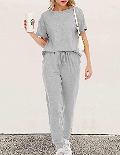 Ženski setovi kratkih rukava s džepovima 2 komada odjeća dnevni boravak nošenje dugih hlača set tracksuit