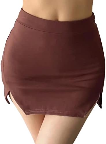 Rooscier Women's Split Slit Slit HEM Zipper Up High Wasit Mini kratka suknja s kratkim hlačama